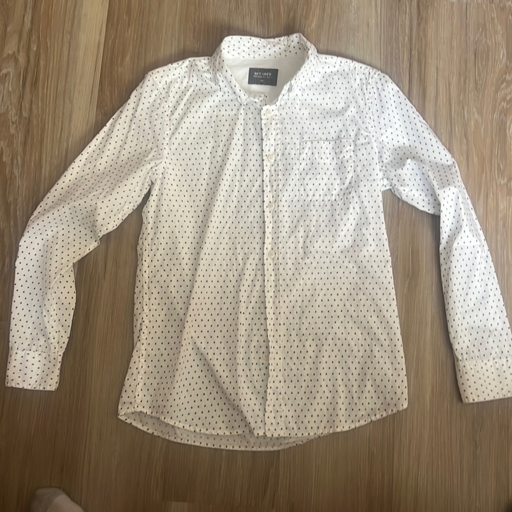 GET USED  Shirt Mens White Black Triangles Button Up Long Sleeve Classic Fit